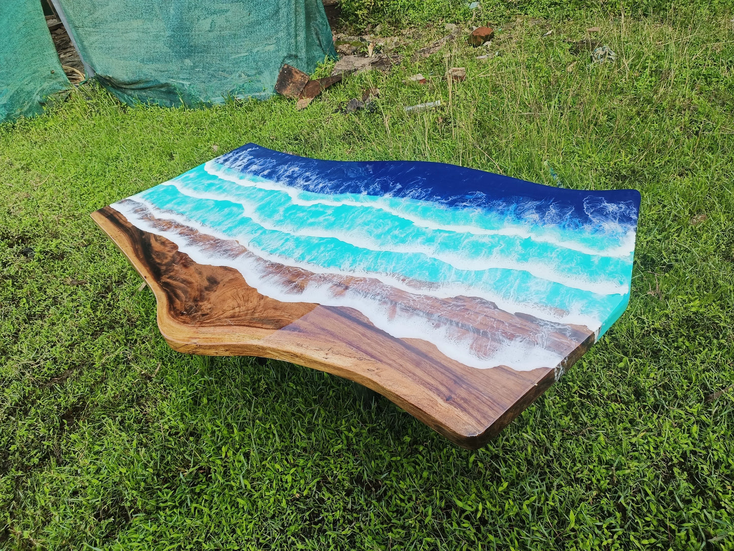 Live Edge Ocean Wave Epoxy Dining Table - NANDAK DECORS