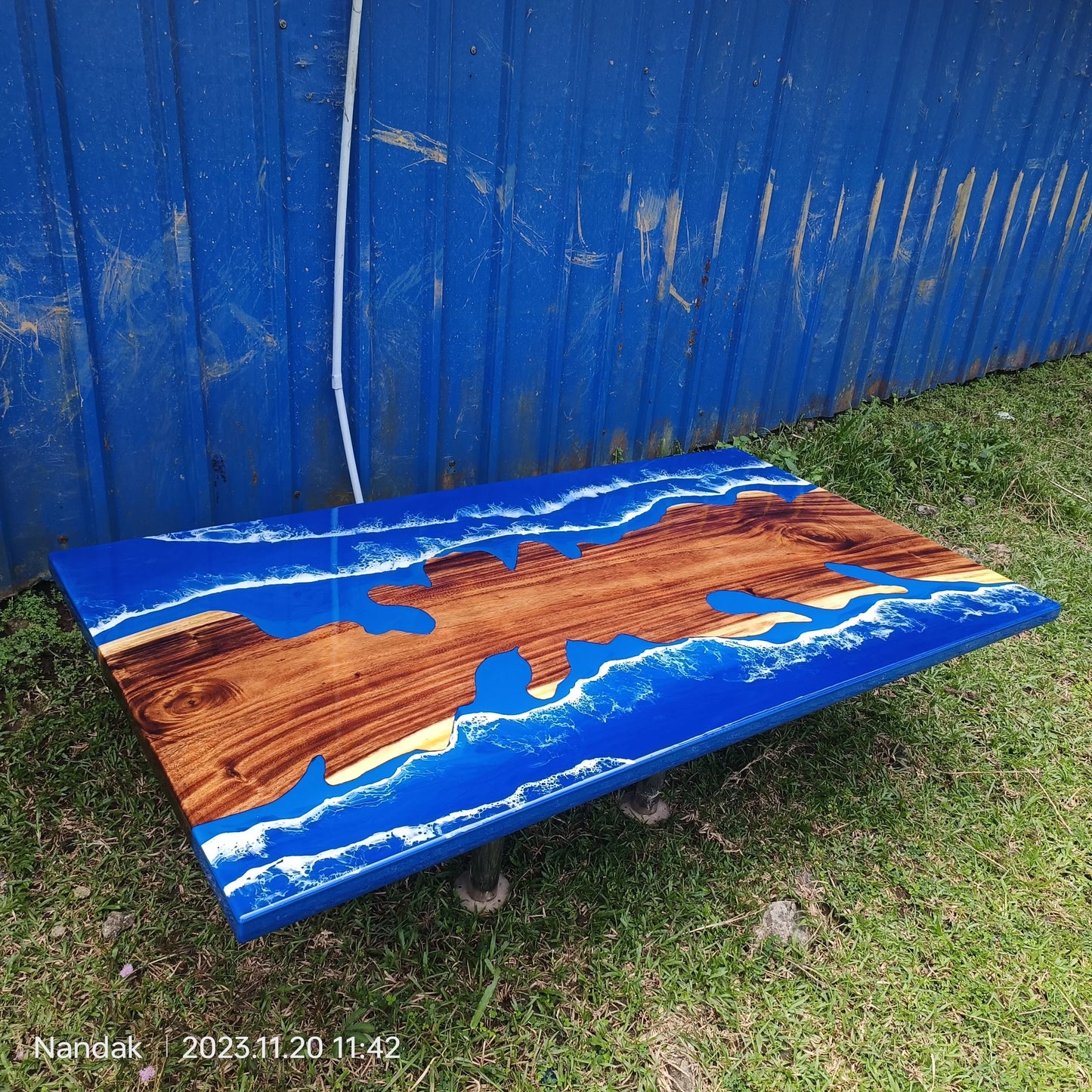 Stylish Dark Blue Ocean Epoxy Dining Table - NANDAK DECORS