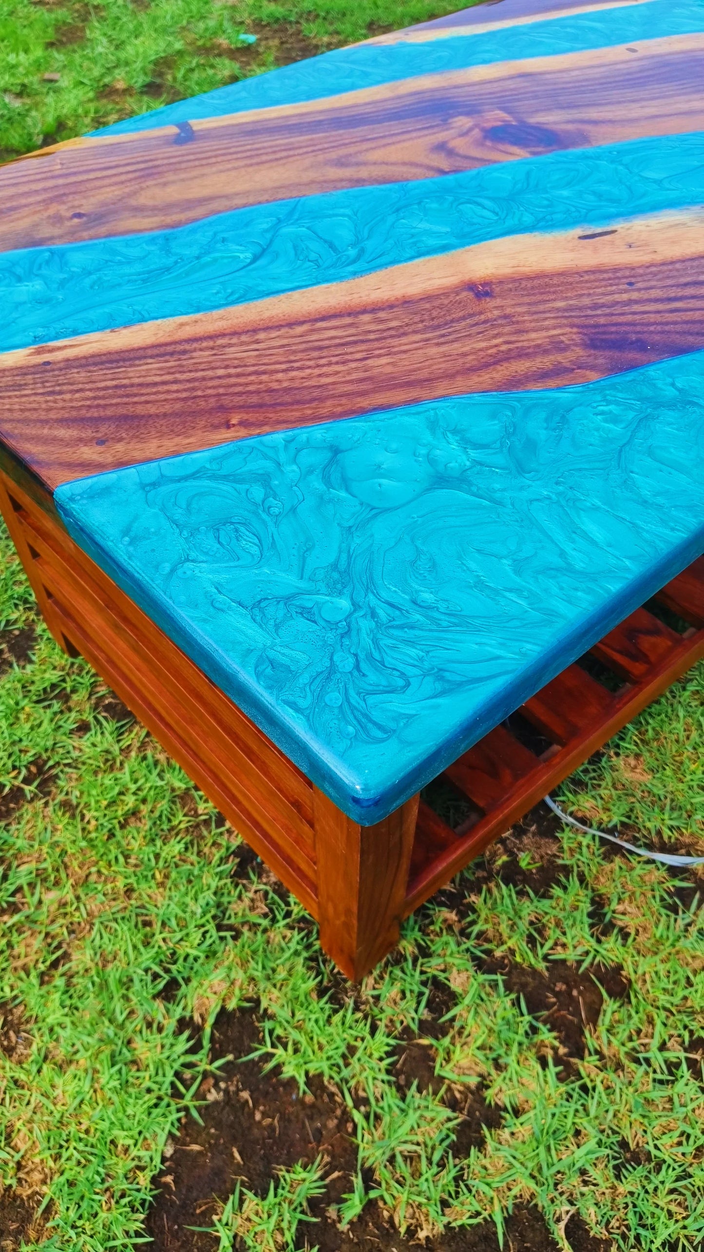 Metallic Blue River Epoxy Coffee Table - NANDAK DECORS