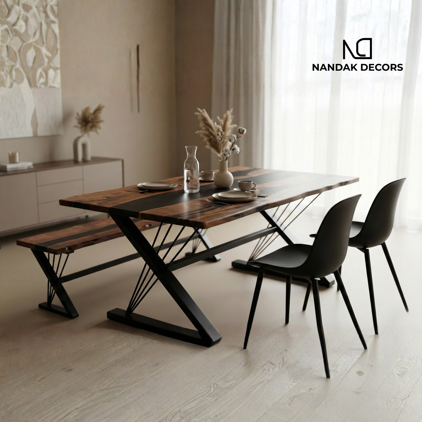 Matt Black Epoxy River Dining Table Top