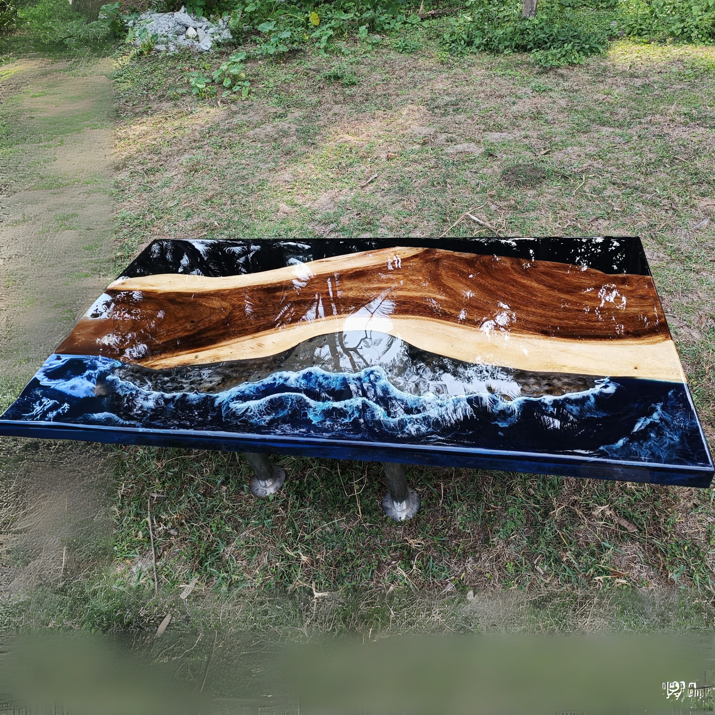 Pure Black Infinity Epoxy River Table Top by NANDAK DECORS
