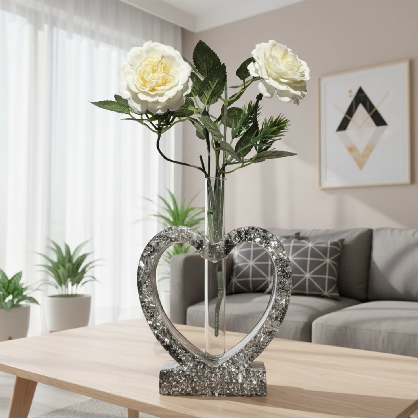 Luminous Black Heart Resin Flover Vase