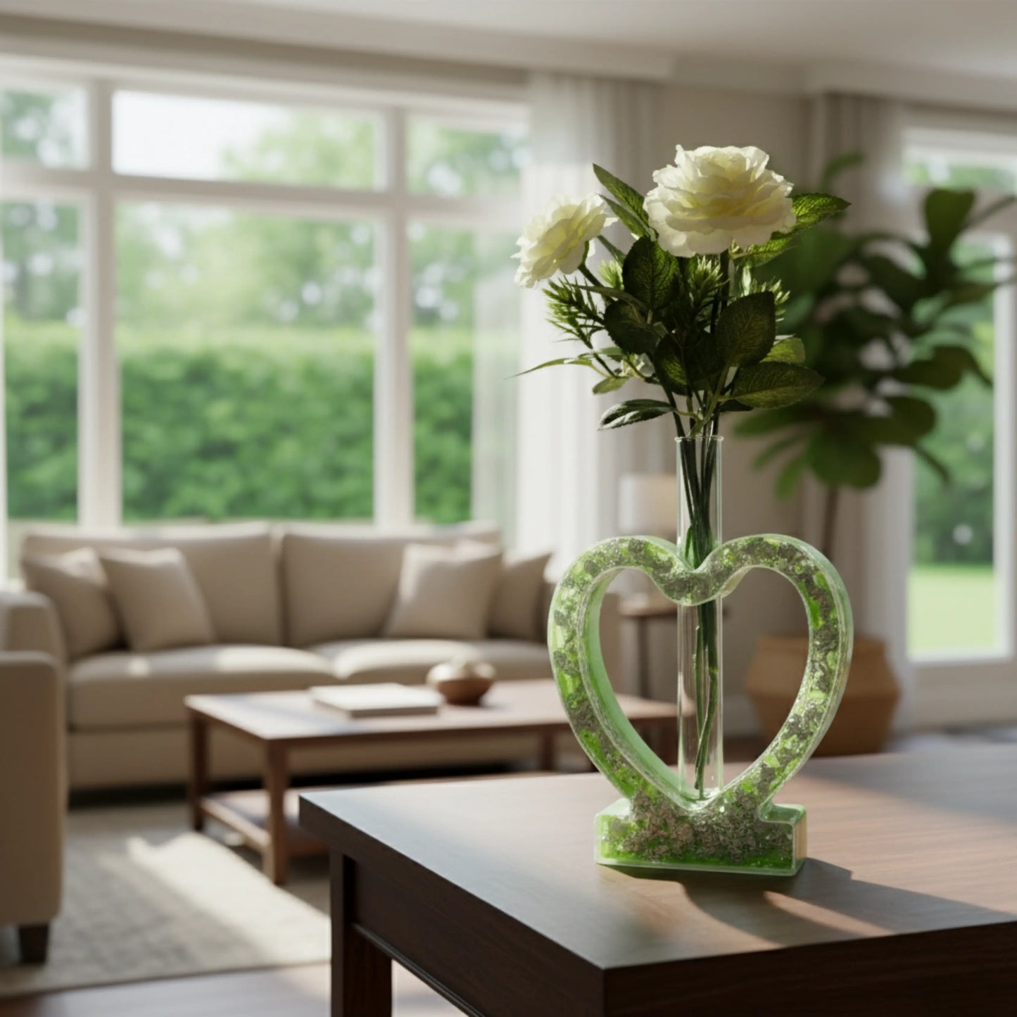 Luminous Flower Vase Green Heart Resin