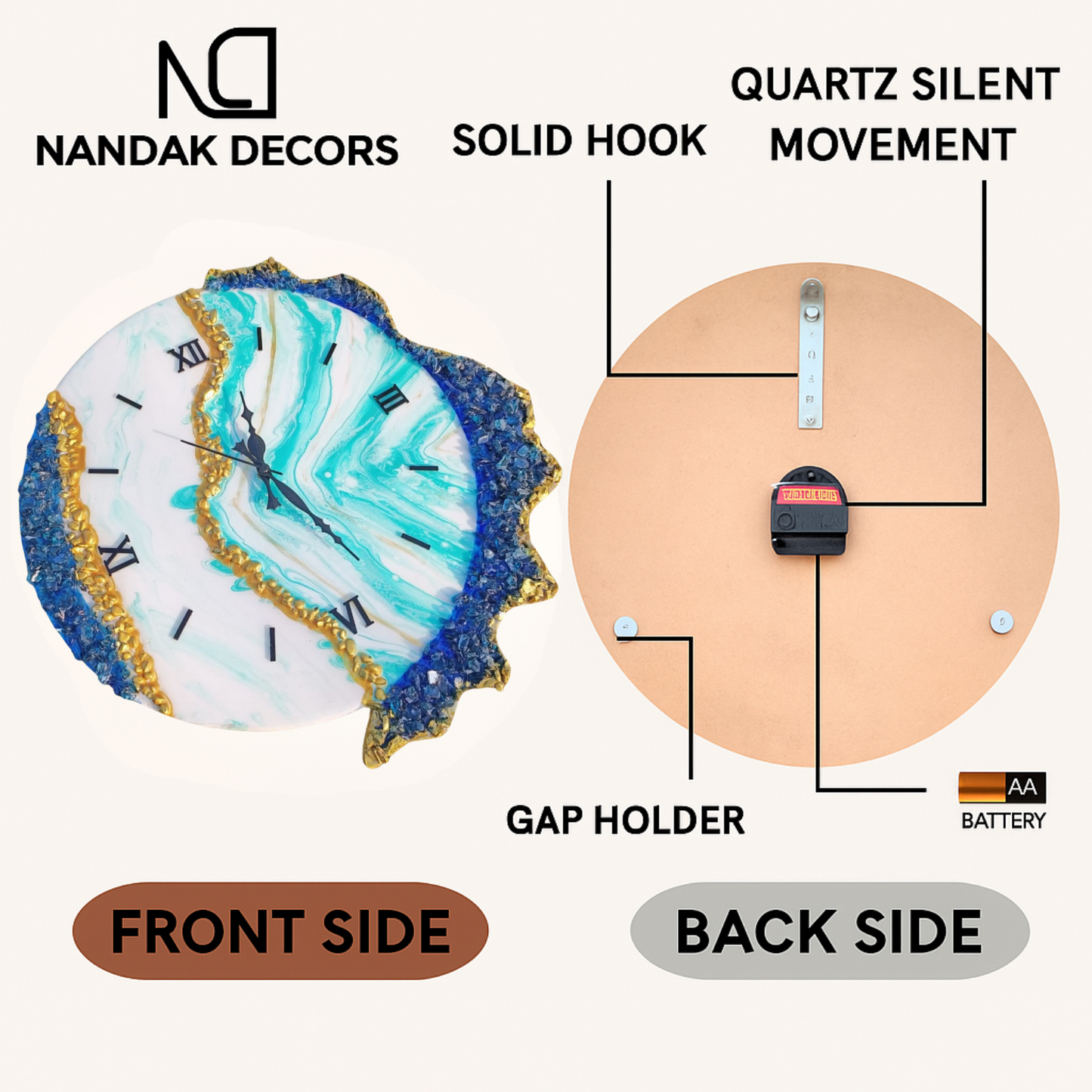 Emerald Crown Luxury Resin Wall Clock - NANDAK DECORS