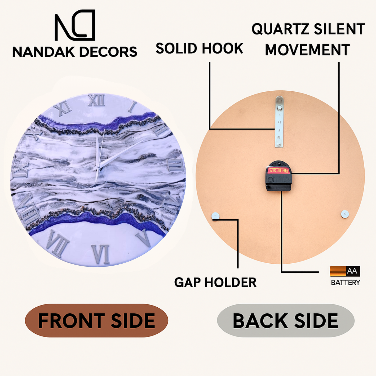 Sapphire Vein Luxury Resin Wall Clock - NANDAK DECORS