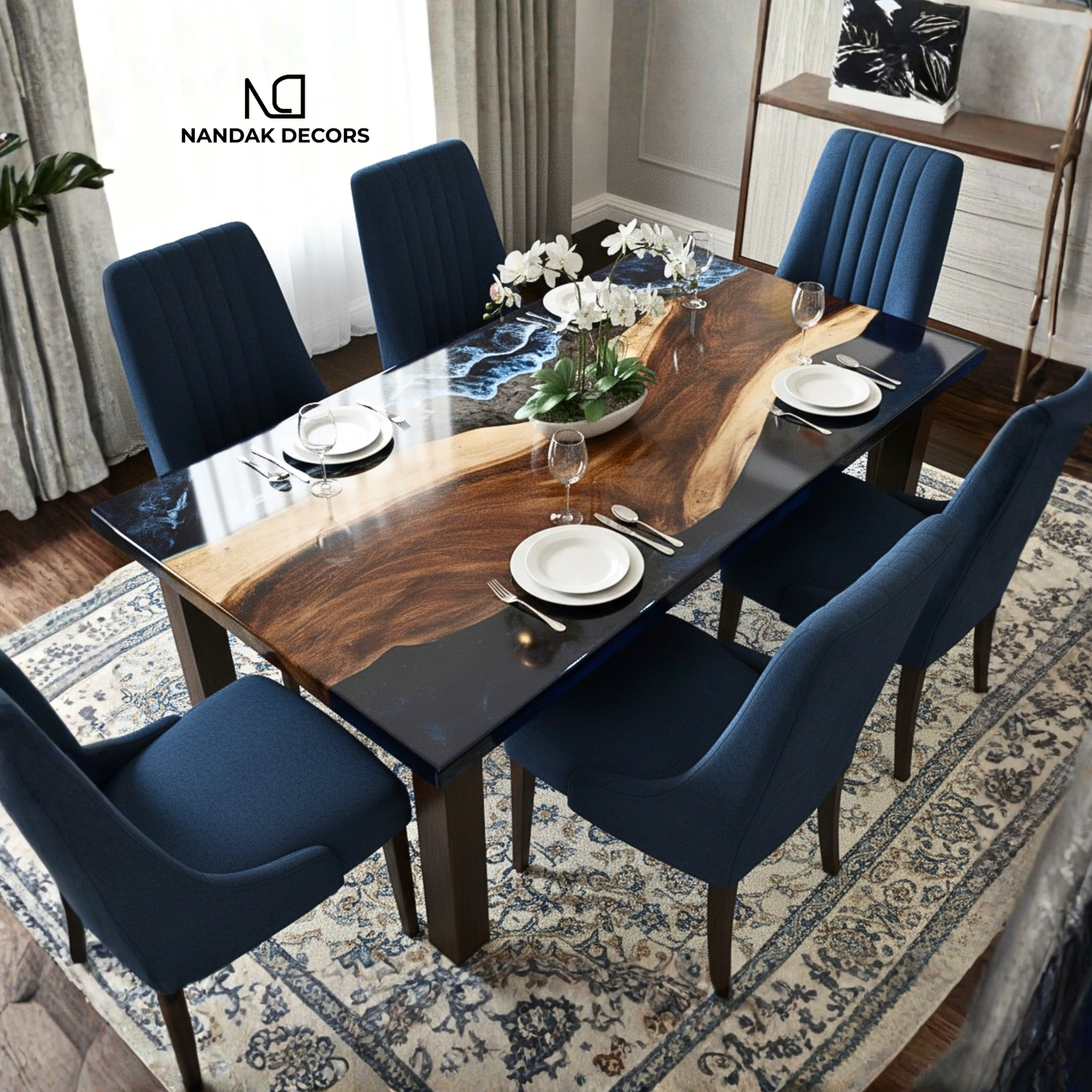 Pure Black Infinity Epoxy River Dining Table Top