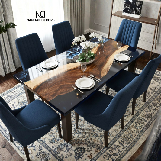 Pure Black Infinity Epoxy River Dining Table Top
