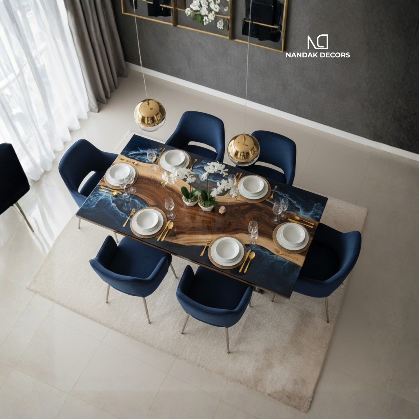 Pure Black Infinity Epoxy River Dining Table Top