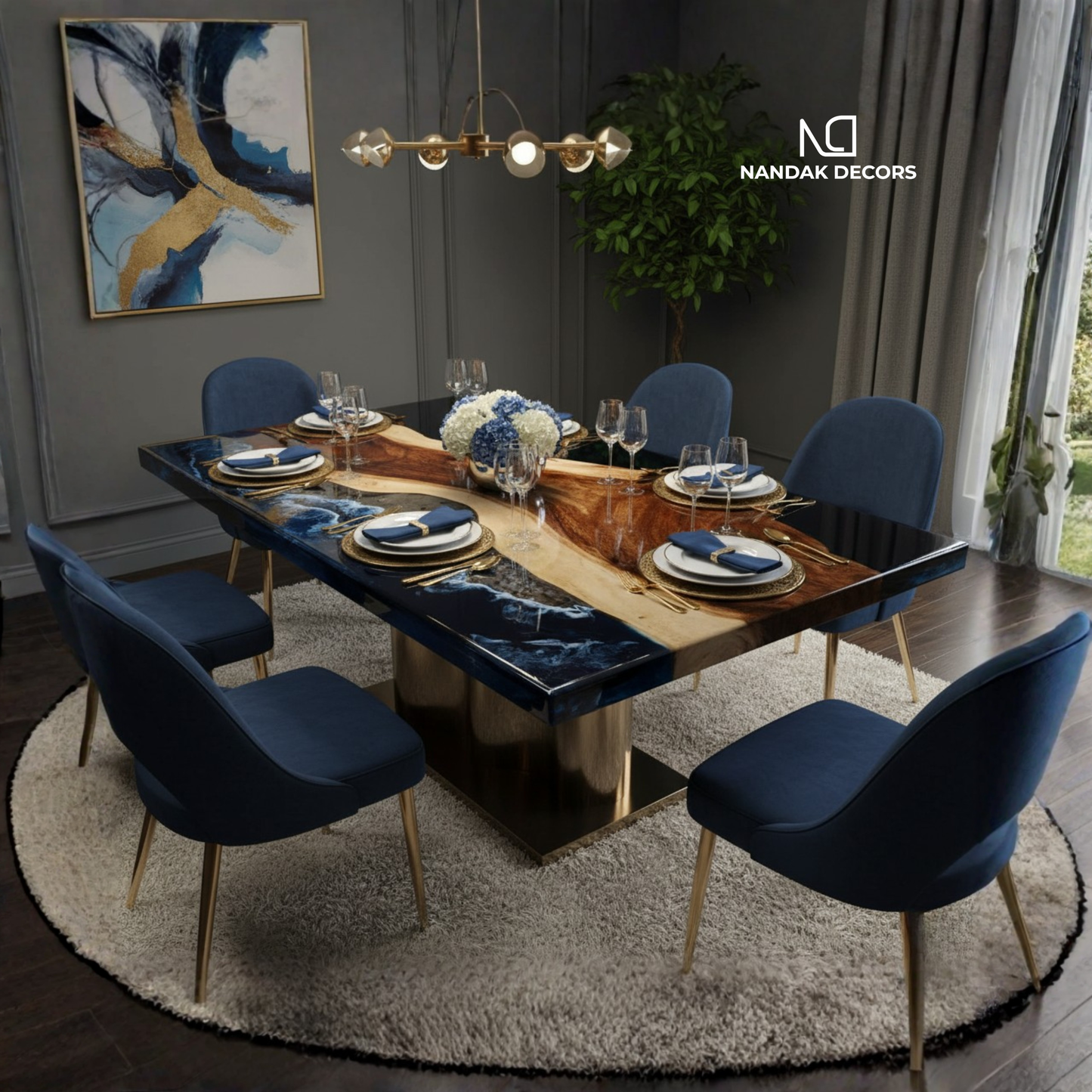 Pure Black Infinity Epoxy River Dining Table Top