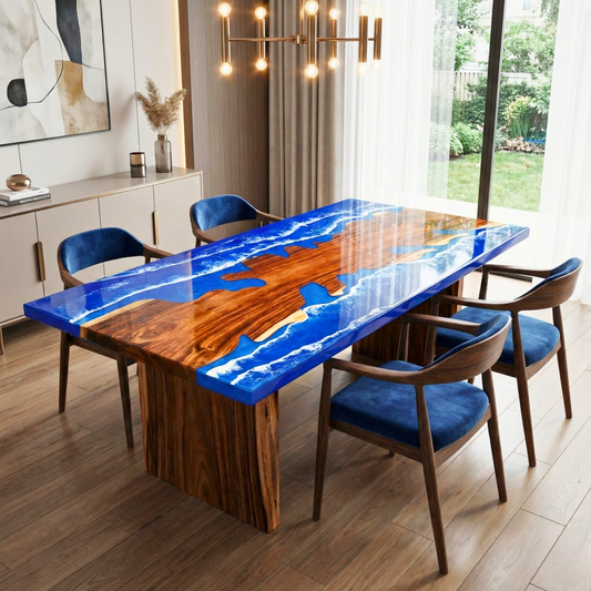 Stylish Dark Blue Ocean Epoxy Dining Table Top