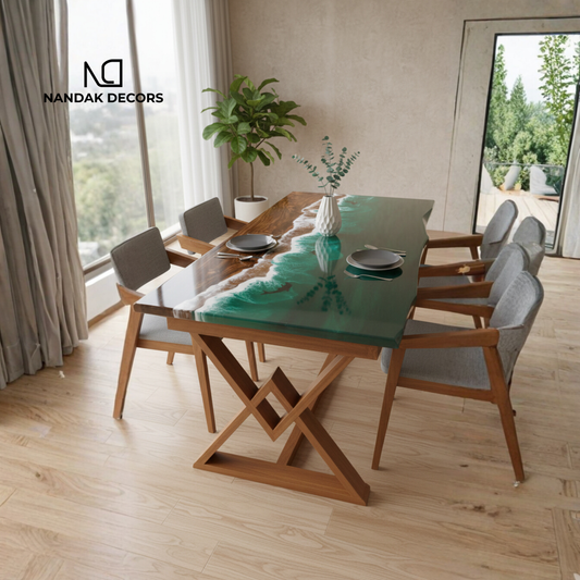 Marine Life Green Epoxy Dining Table Top