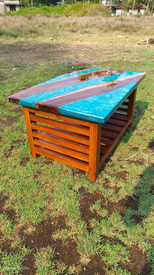 Metallic Blue River Epoxy Coffee Table - NANDAK DECORS