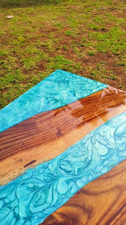 Metallic Blue River Epoxy Coffee Table - NANDAK DECORS