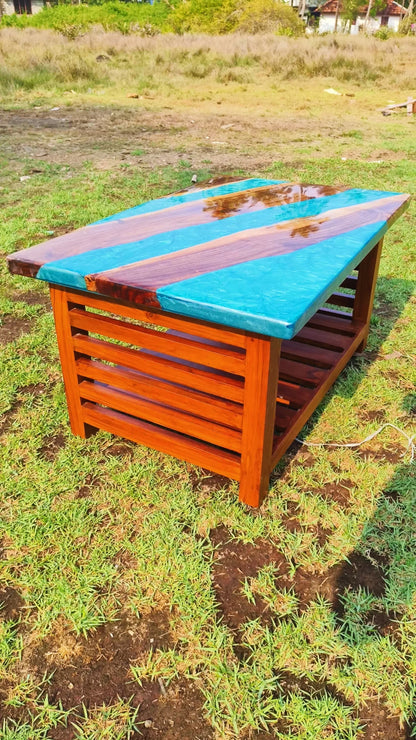 Metallic Blue River Epoxy Coffee Table - NANDAK DECORS