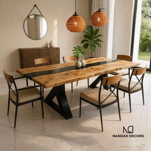 Live Edge Crown Black River Epoxy Dining Table Top