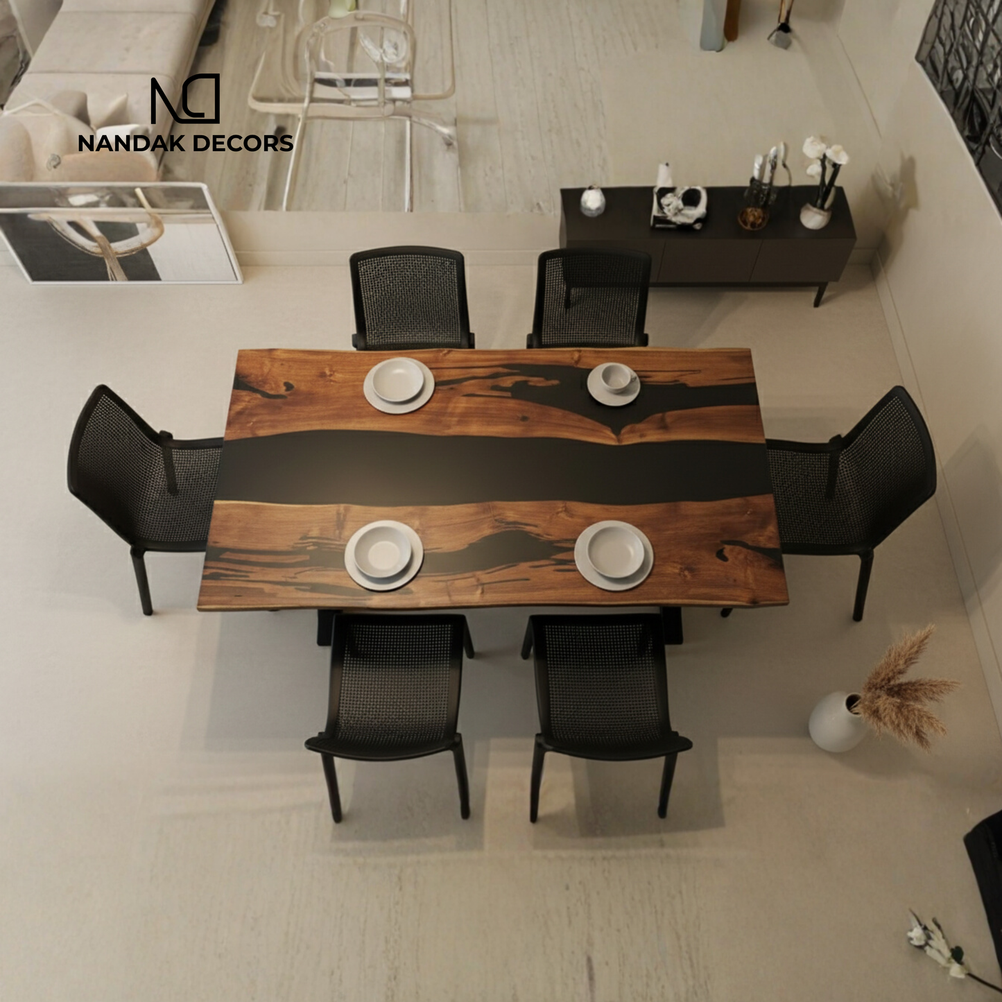 Matt Black Epoxy River Dining Table Top