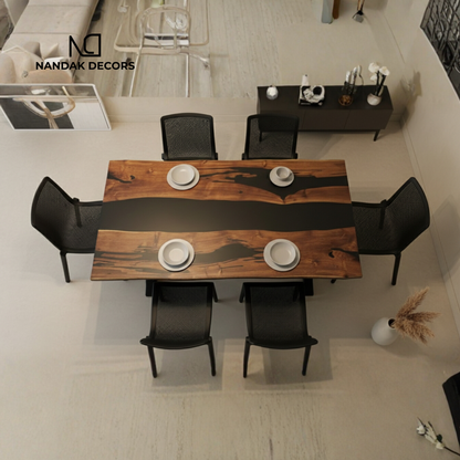Matt Black Epoxy River Dining Table Top