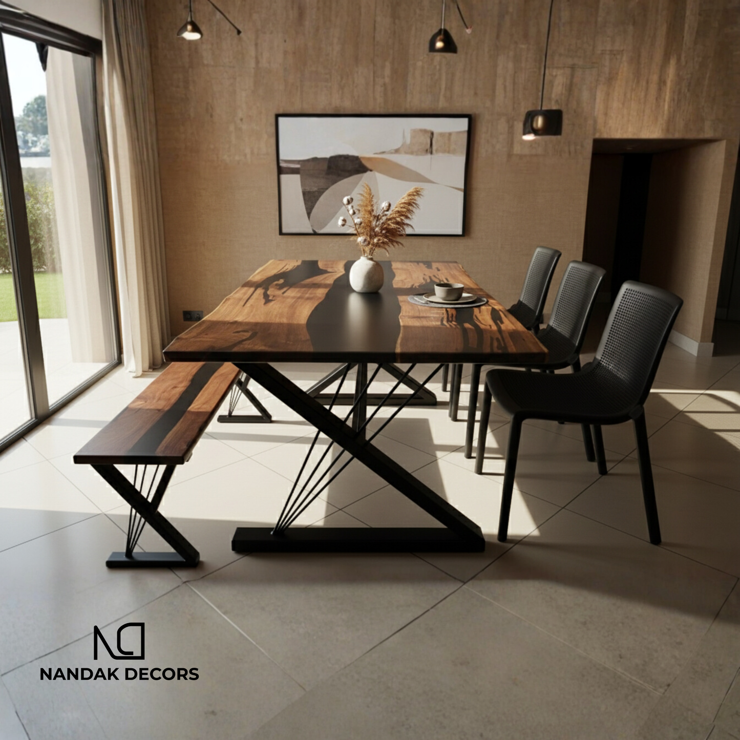 Matt Black Epoxy River Dining Table Top