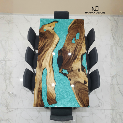 Majestic Teal Blue Epoxy River Dining Table Top