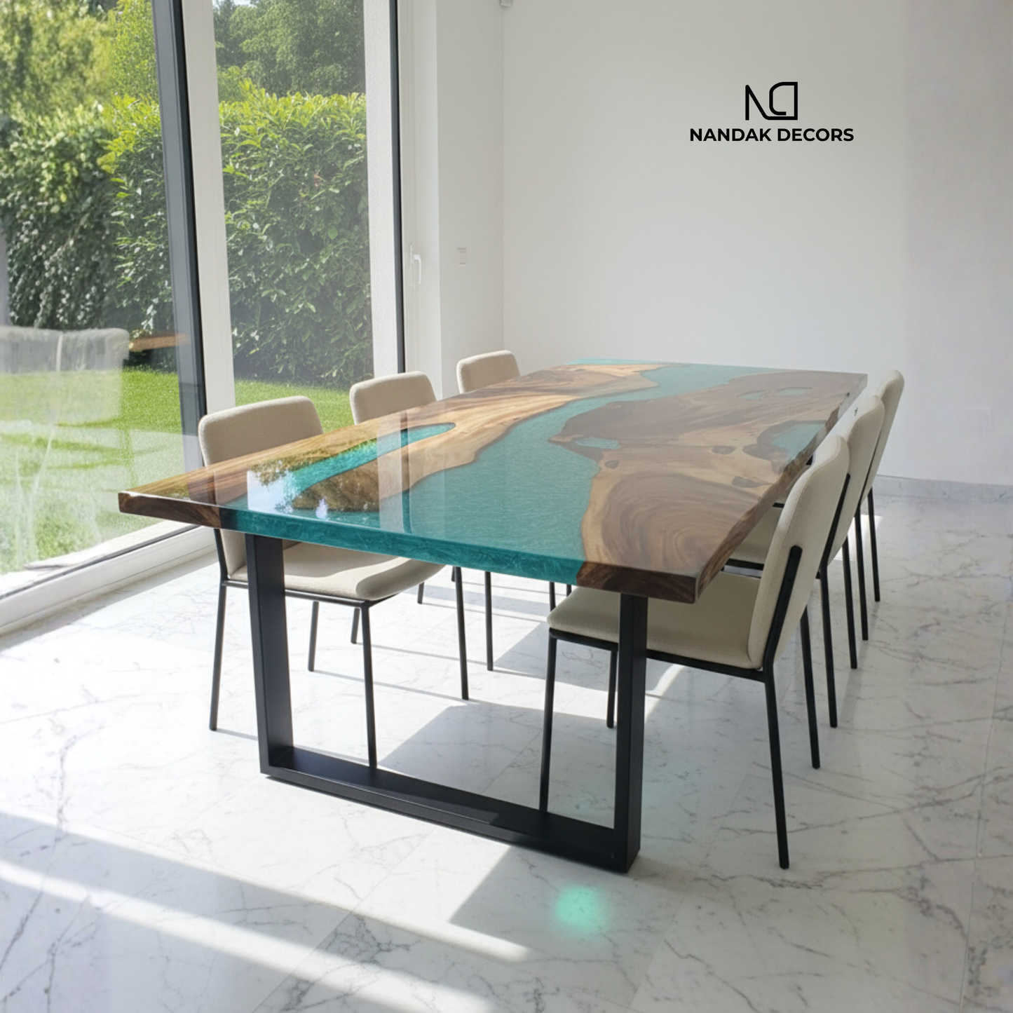 Majestic Teal Blue Epoxy River Dining Table Top