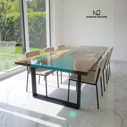 Majestic Teal Blue Epoxy River Dining Table Top