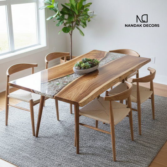 Live Edge Seashell Epoxy Dining Table Top