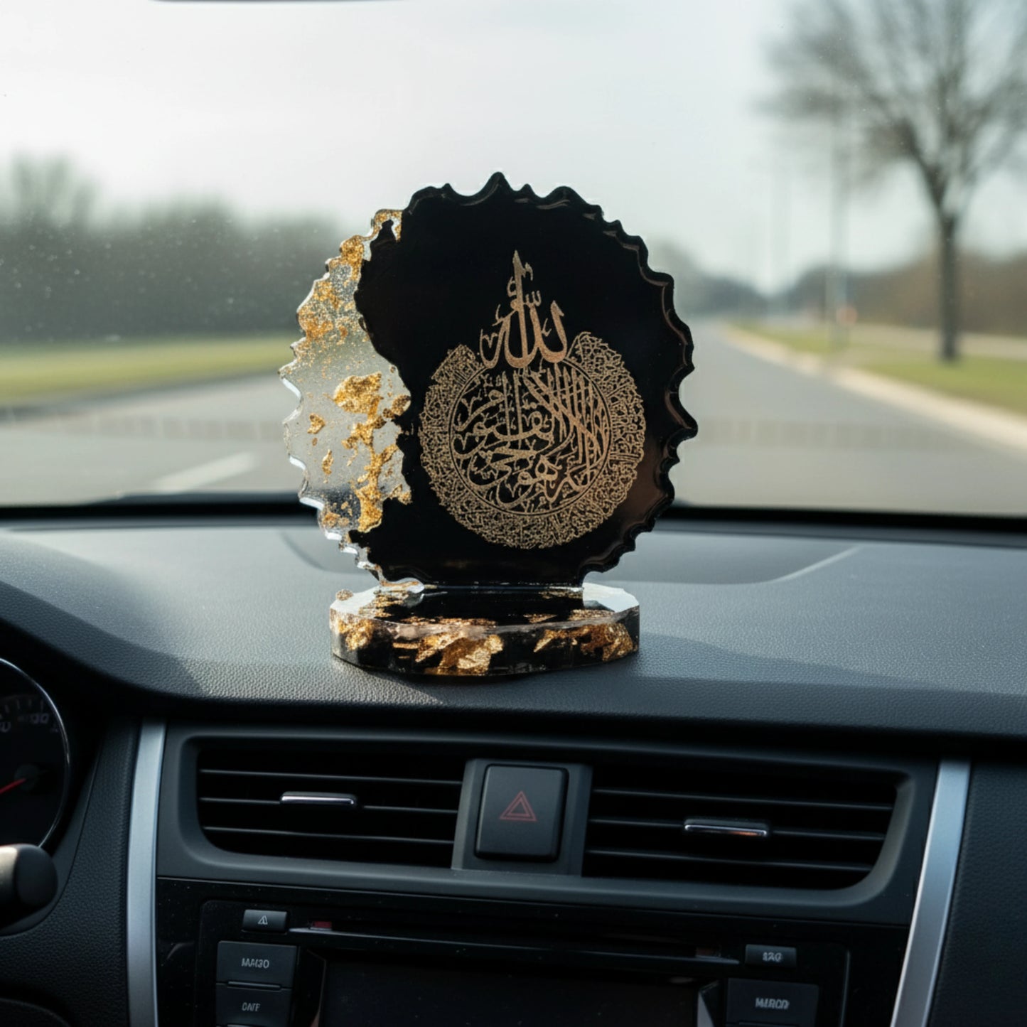 Decorative car dashboard showpiece with Arabic calligraphy on a car  dashboard by Nandak Decors 