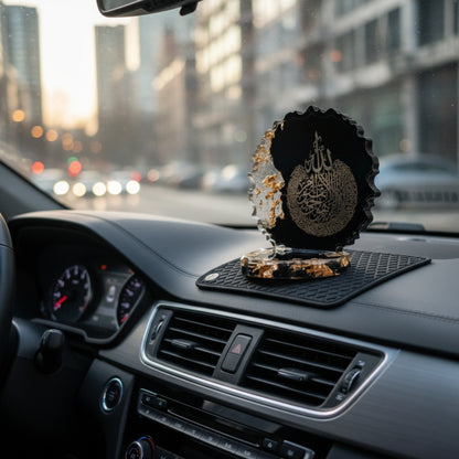 Decorative car dashboard showpiece on a car dashboard with a cityscape background by Nandak Decors 