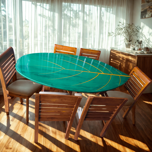 Nature Green Leaf Epoxy Dining Table Top by NANDAK DECORS