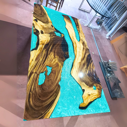 Majestic Teal Blue Epoxy River Table Top by NANDAK DECORS