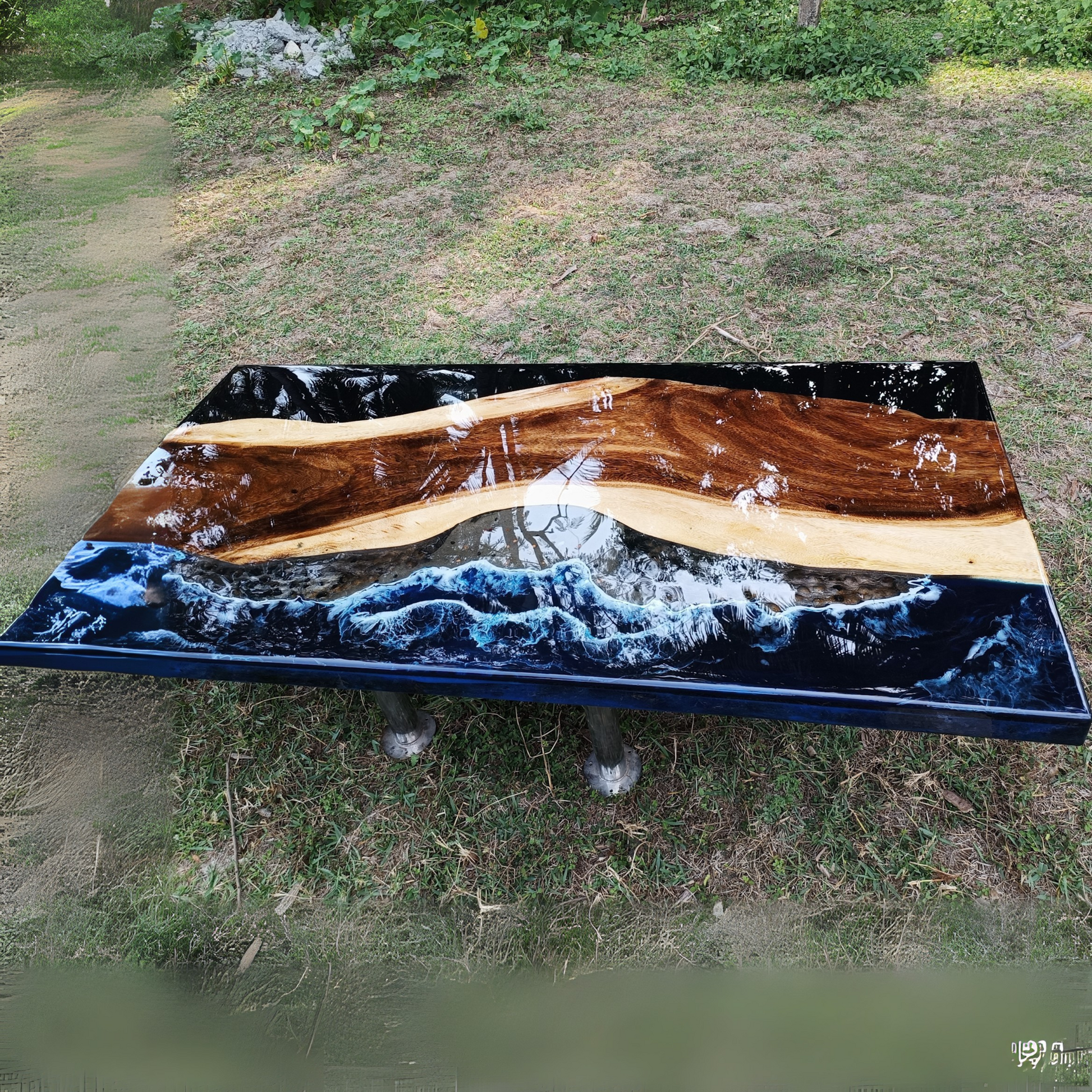 Pure Black Infinity Epoxy River Table Top by NANDAK DECORS