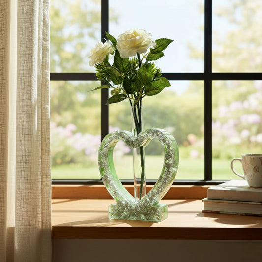 Luminous Flower Vase Green Heart Resin