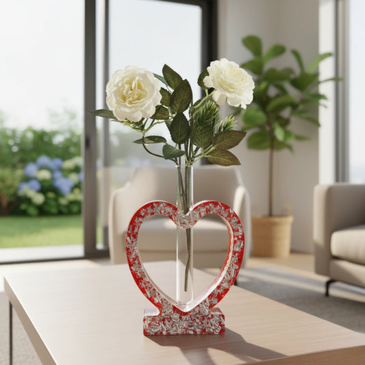 Luminous Red Heart Resin Flover Vase