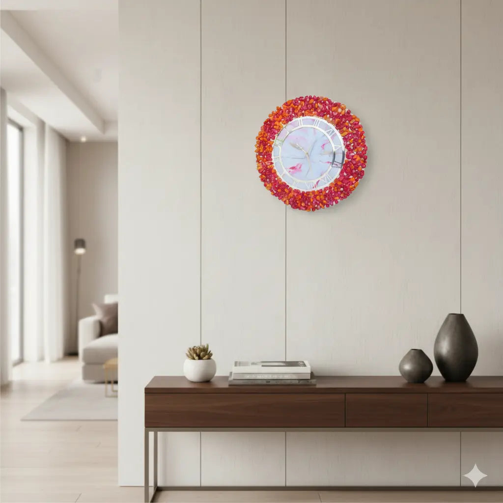 Decorative wall clock with colorful design on a modern interior wall by nandak Decors