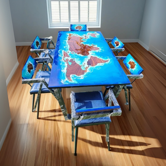 World Map Epoxy Dining Table Top by NANDAK DECORS